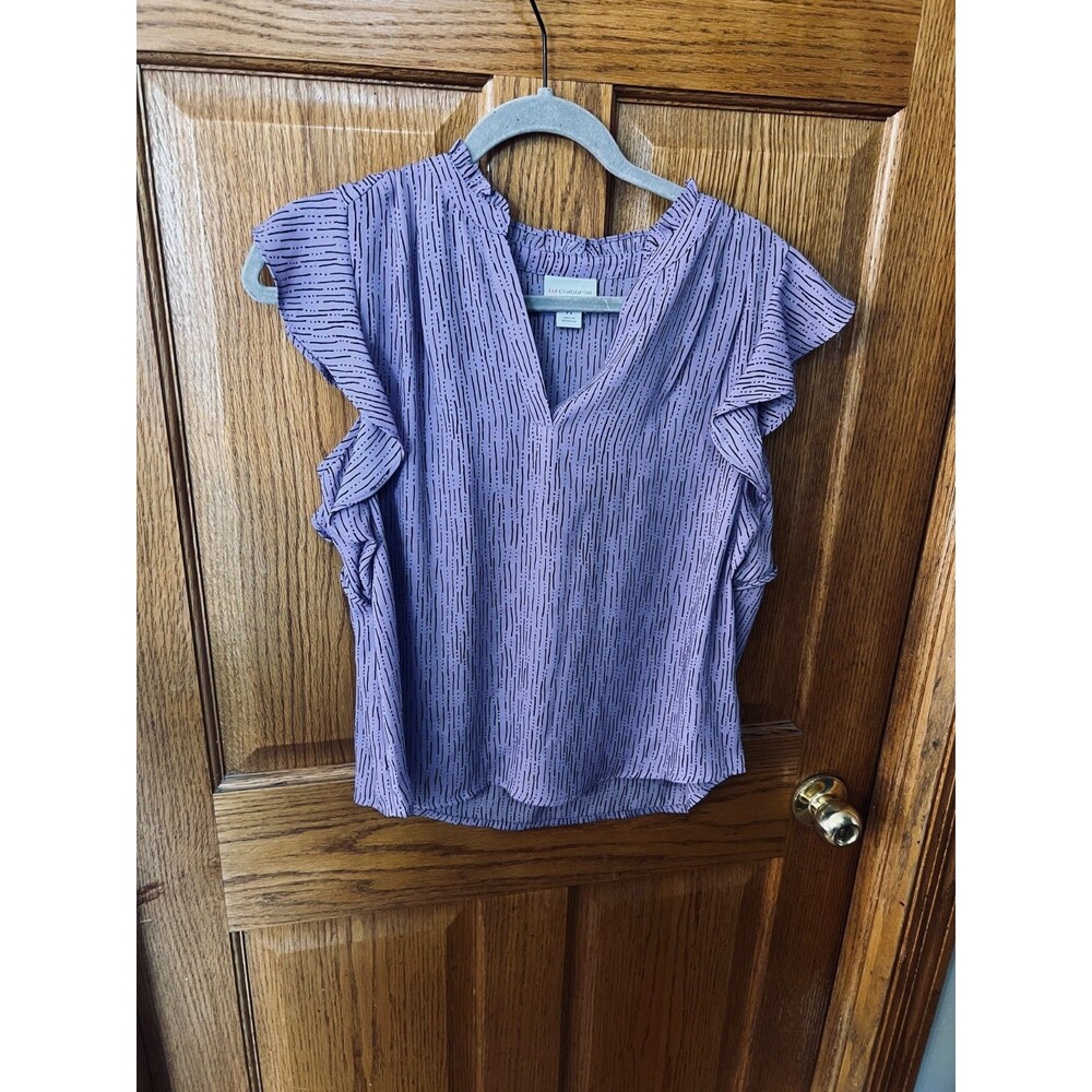 Liz Claiborne PS Purple Blouse Ruffle Cap Sleeve Flowy Sexy Career Top